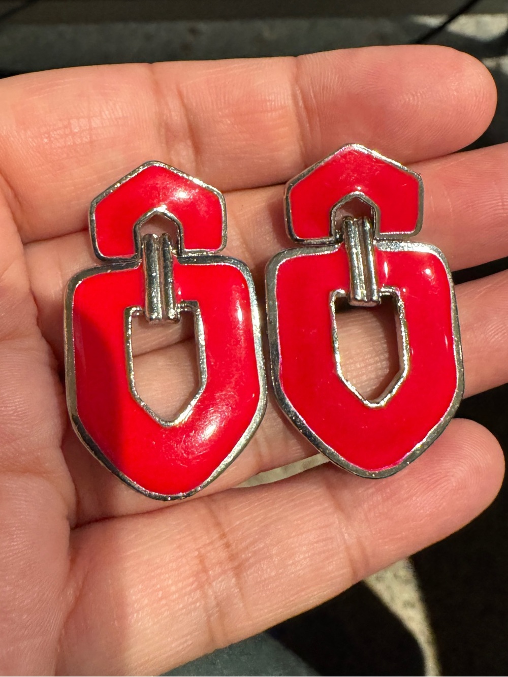 Red Geometric Enamel Drop Earrings - Women's Jewelry